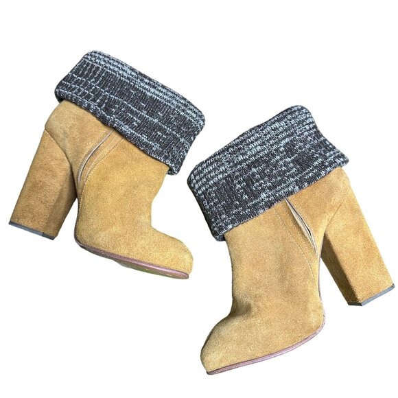 Rachel Comey Colton Ankle Boot Size 6.5 Fold-Over Knit Cuff Tan Suede Sweater - Picture 4 of 10
